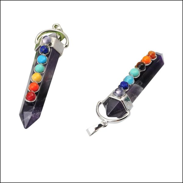 

lockets joyagift natural turquoise gemstone hexahedron pendum pendants with 7 chakra crystal for women jewelry gift drop delivery nec dh7ex, Silver