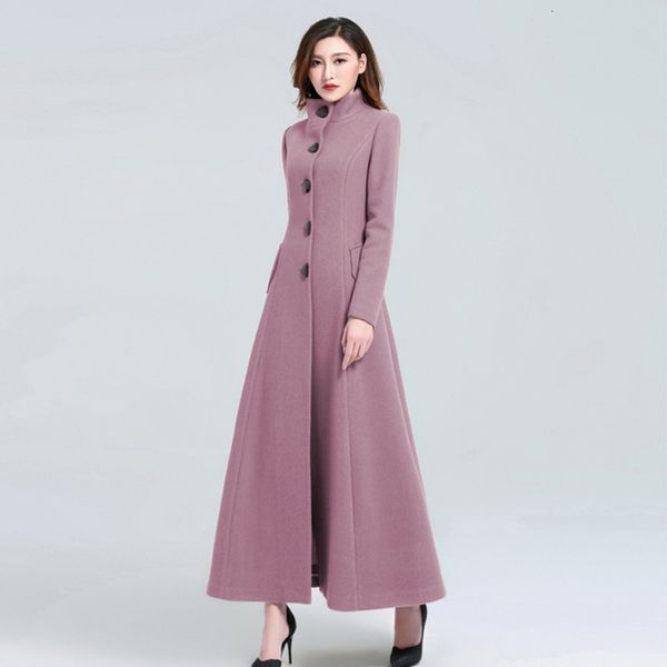 

women's wool blends women en coat winter elegant jacket slim long en trench thick warm lady vintage dress overcoat 221121, Black