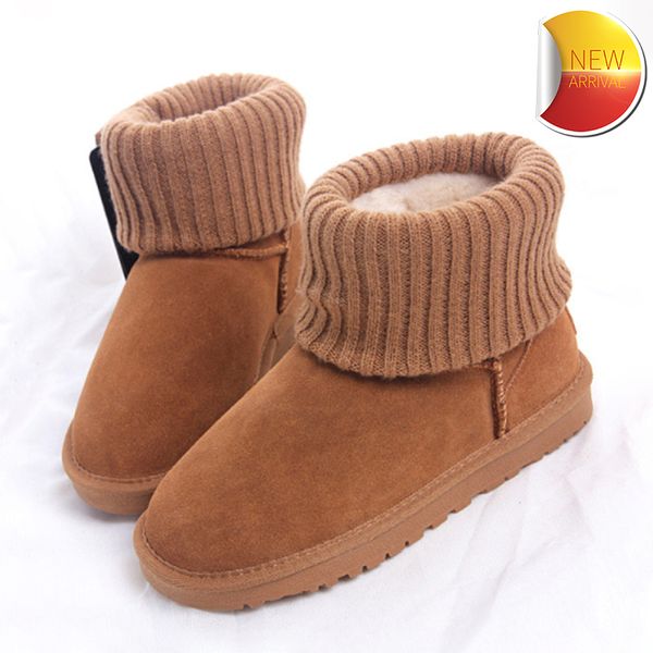 

2023 fashion australia snow boots womens classic mini knitting ankle boot chestnut chocolate deep blue sand black sheepskin shearling winter