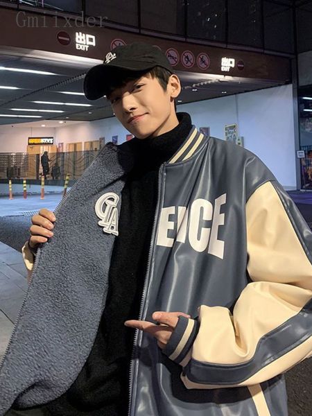 

men's jackets doublesided wear winter pu jacket men's trend handsome lamb wool thicken clothing loose baseball clothing spring aut, Black;brown