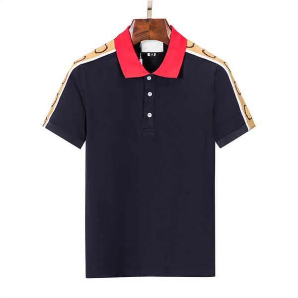 

men's polo shirt black and white red color light luxury short sleeve stitching color high-end 100% cotton classic letter casual lapel, White;black