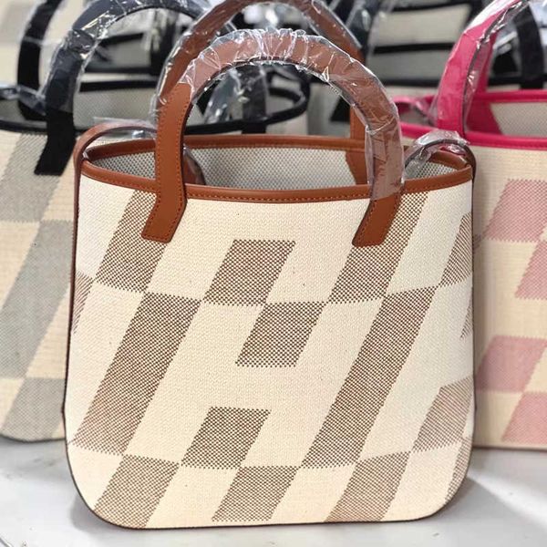 

designer bag handbag tote bags cabas27 canvas parallelogram high-density three-dimensional embroidered plaid bag one-shoulder messenger fema