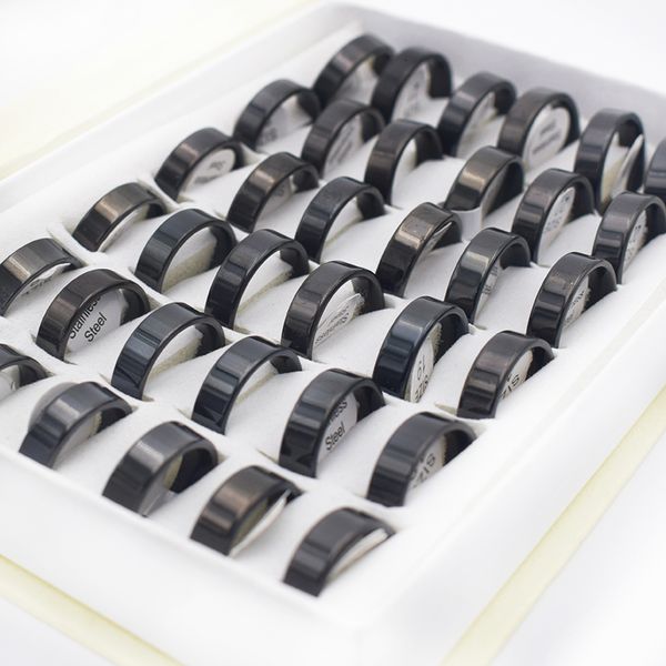 

wedding rings 36 pieces mix size black stainless steel men jewelry width 6mm round simple statement for women 221121, Slivery;golden