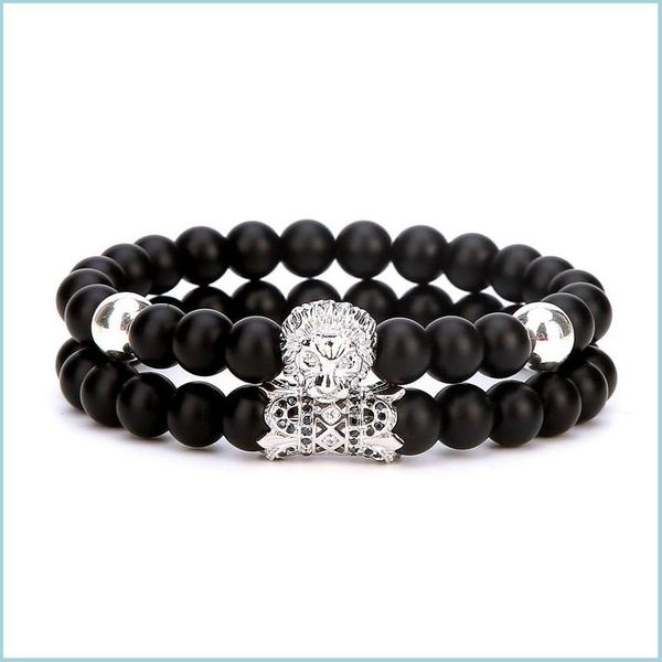 

beaded 10pc/set natural 8mm loin head bracelet sets black matte mala stone for men women handmade yoga jewelry drop delivery bracelet dhnm7