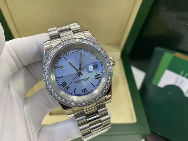 

with original box luxury diamonds man watch datejust daydate 41mm president dimond bezel mens mechanical stainless steel automatic movement, Slivery;brown