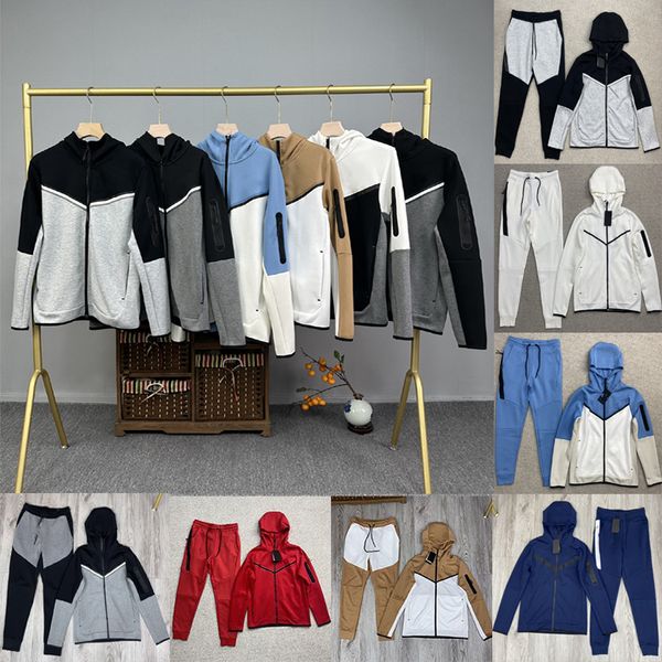 

thick tech fleeces woman man designer tracksuits mens set joggers sportswear full zip hooded sweatsuits with pants 2 piece techfleece joggin, Gray