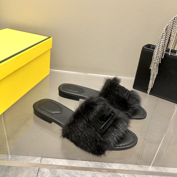 

shoes f04 designer version handmade 2022 new 2f wool slippers, Black