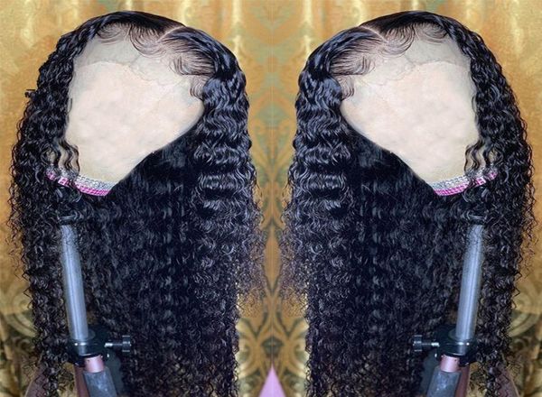 

deep part transparent invisible water wave lace front human hair wigs 150preplucked hd laces wig remy women frontal closure wiges2141706, Black;brown