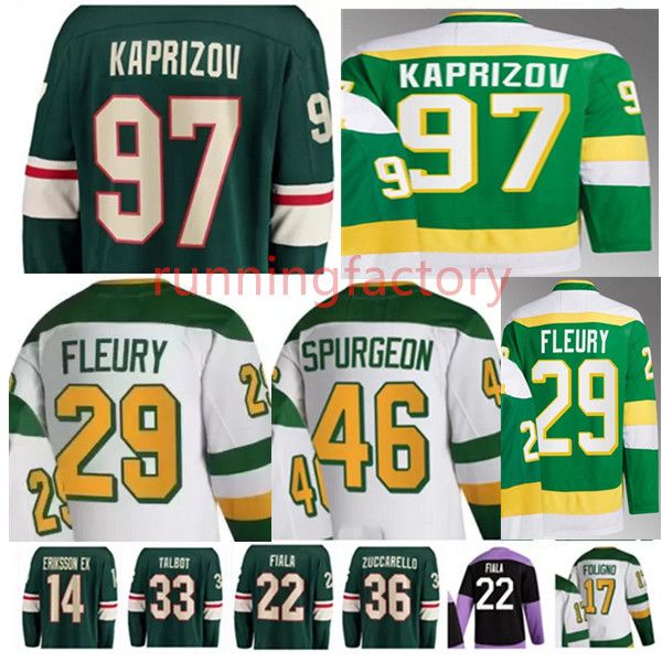 

minnesota marc-andre fleury wild jersey kirill kaprizov mats zuccarello hartman eriksson ek marcus foligno matt boldy, Black;red