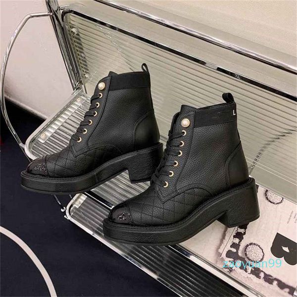 

design winter boots fashion women channel vintage decorative leather cotton cloth wool warm keeping high heel thick sole snow flat socks, Black