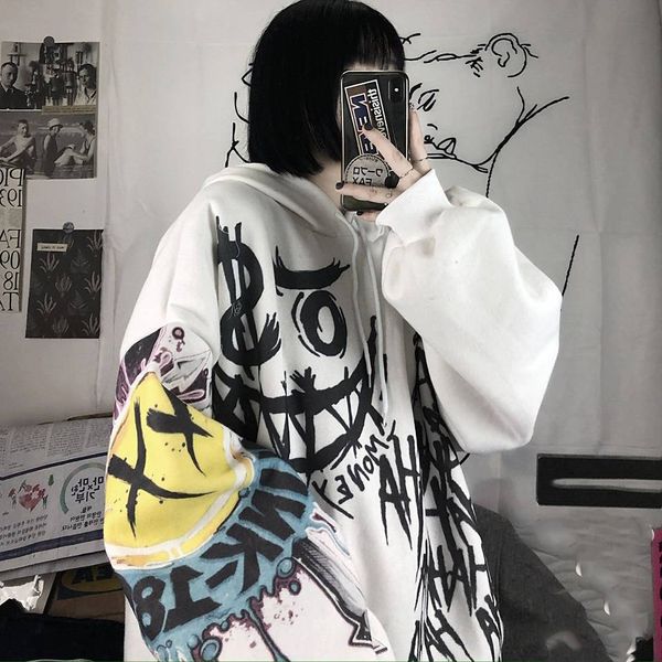 

women's hoodies sweatshirts gothic japan cartoon hip hop sweatshirt oversize women spring autumn funny punk females clothes girl 22112, Black