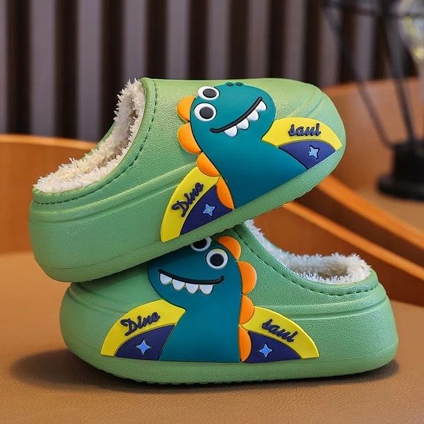 

slipper cute dinosaur children'  boys girls indoor plush cotton shoes slides winter waterproof baby kids kawaii cartoon 221121, Black;grey