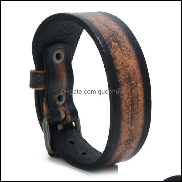 

bangle punk retro pin buckle belt leather bangle cuff wide adjustable bracelet wristand for men women fashion jewelry drop delivery dhpb4, Black
