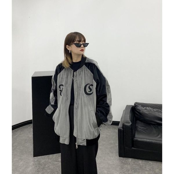 

women's down parkas ss high street baseball uniform loose hong kong style retro color contrast embroidery trend thicker jacket women st, Black