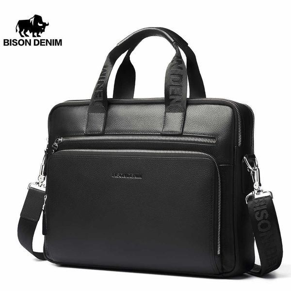 

designer bag bison denim men genuine leather briefcases bags lapbusiness crossbody messenger/shoulder bag for man n2333-3