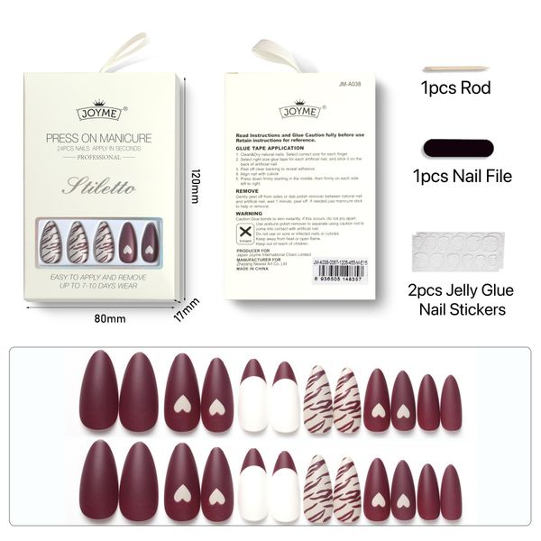 

fashion false nails for women girls 24 tips water drop shape leopard print with manicure nail art tools set, Red;gold