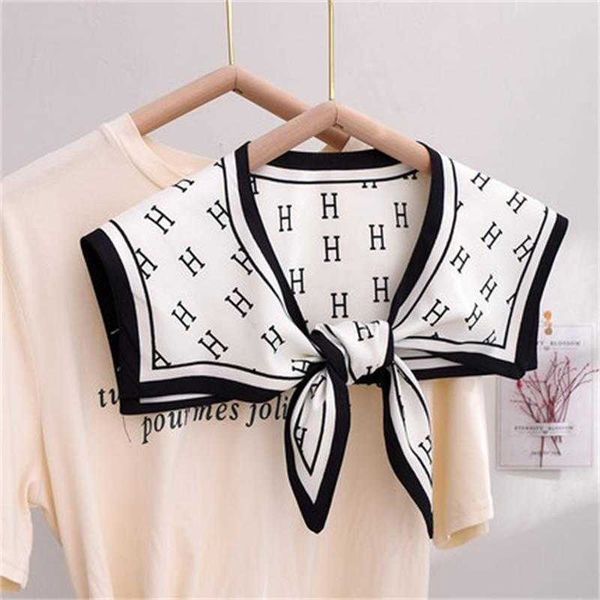 

shawls summer thin fake collar small silk scarf women's korean version versatile ins trendy shirt t-shirt with shoulder shawl autumn, Blue;gray