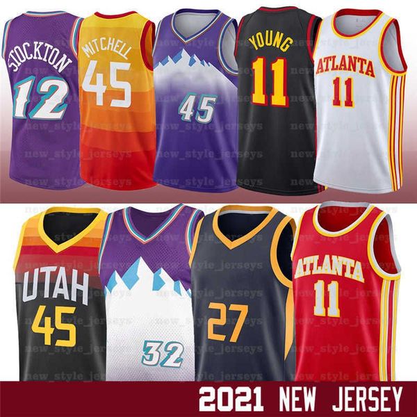 

young 11 trae ncaa donovan 45 mitchell gobert 27 rudy 12 john malone stockton 32 karl basketball jerseys, Black;red