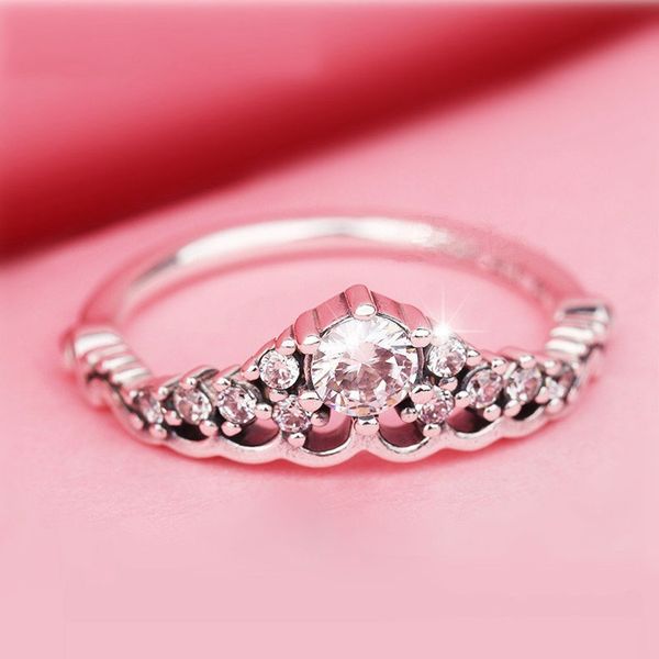 

925 sterling silver fairytale tiara with clear stones ring fit pandora charm jewelry engagement wedding lovers fashion ring for women