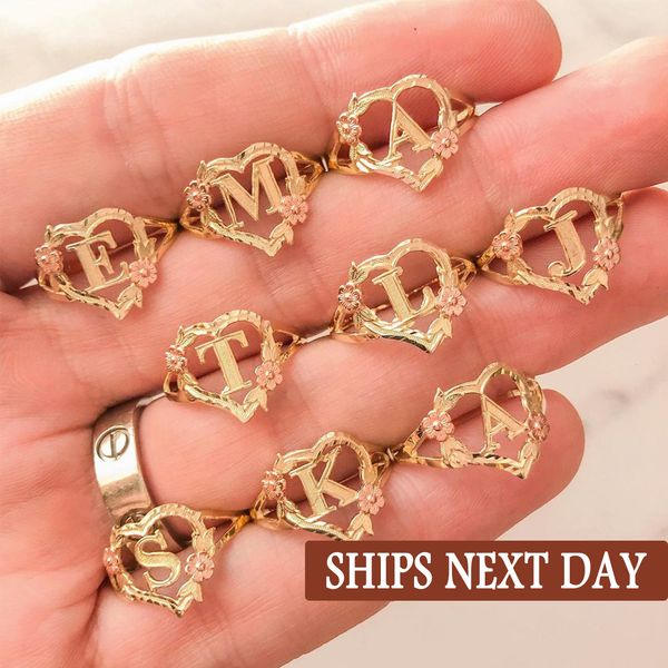 

wedding rings custom 26 initials heart ring gold plated rose y2k jewelry for women personality adjustable gift her 221121, Slivery;golden