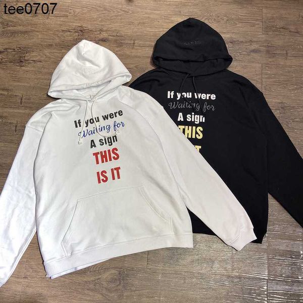 

vetements autumn and winter designer fashion letter print loose men's and women's hooded drawstring sweater hoodies american trend, Black