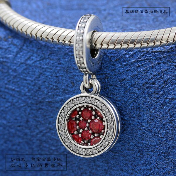 

2021 new spring 925 sterling silver sparkling pink disc double dangle pendant charm bead fits european pandora jewelry charm bracelets, Black