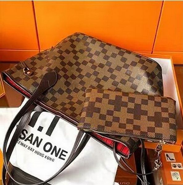 

evening bags 2pcs toquality designer handbag bag purses classic fashion women messenger shoulder lady totes brown grid handbags 35cm with sh