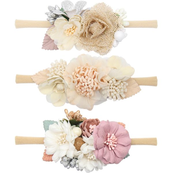 

christmas lace ribbon headbands girls barrettes cute baby elastic hair band newborn head simulation flower toddler headband headwear kids ac, Slivery;white