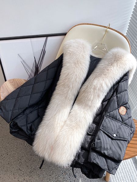 

women's down parkas janveny jacket winter large real fur collar thick warm female loose women feather puffer duck coat 221121, Black