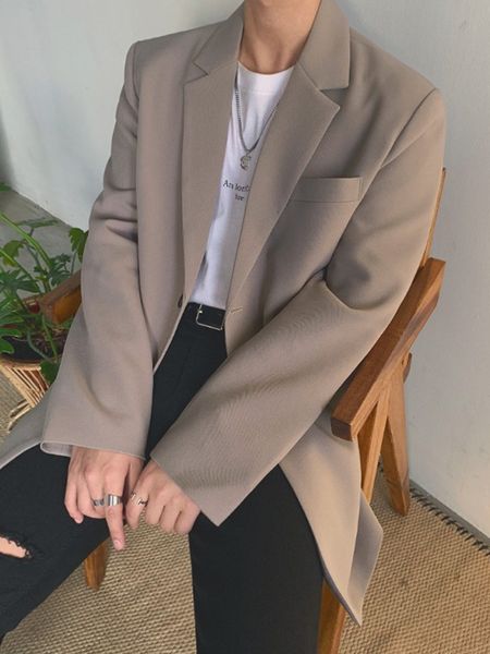 

men's suits blazers gmiixder men's blazer jacket autumn casual khaki suit coat korean trend handsome loose high street cool onepie, White;black