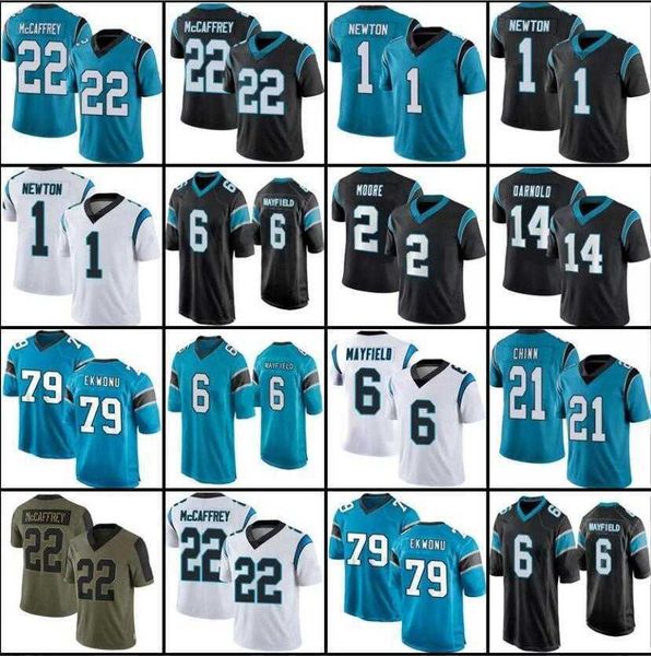 

baker mayfield custom jersey carolina''panthers''blue dj moore jeremy chinn christian mccaffrey ikem ekwonu sam darnold