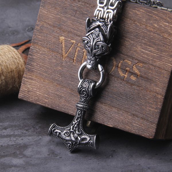 

chokers never fade men celtic wolf necklaces viking vegvisir amulet hammer pendant norse runes anchor stainless steel king chain jewelry 221, Golden;silver