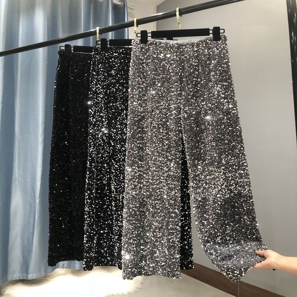 

women's pants capris the women's fashion trendy sparkling gold pants relaxation of tall waist wide-legged pants women's south, Black;white