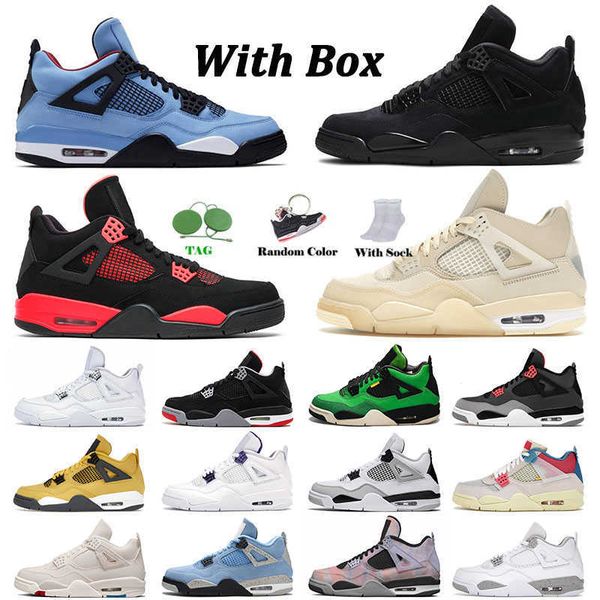 

2022 jorda 4 4s iv mens womens jumpman basketball shoes jorden4s university blue jorden black cat red thunder cactus jack bred toro sports s, Black;white