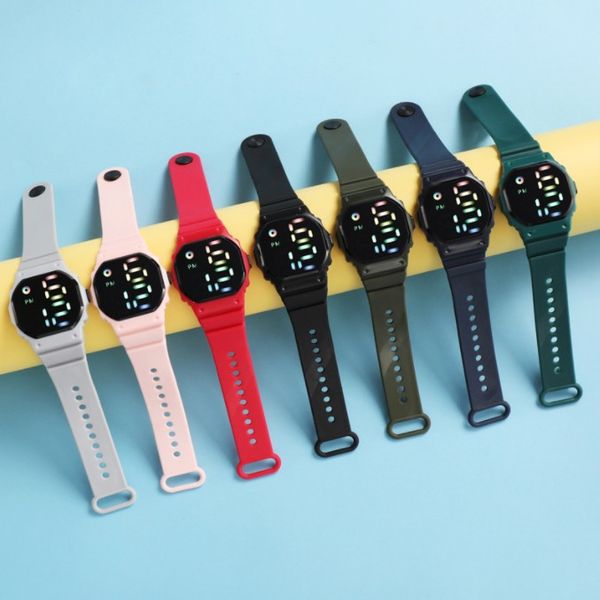 

led digital watch sport women waterproof ladies smart led numeral colorful display watches fashion casual men fitness electronic wristwatch, Slivery;brown