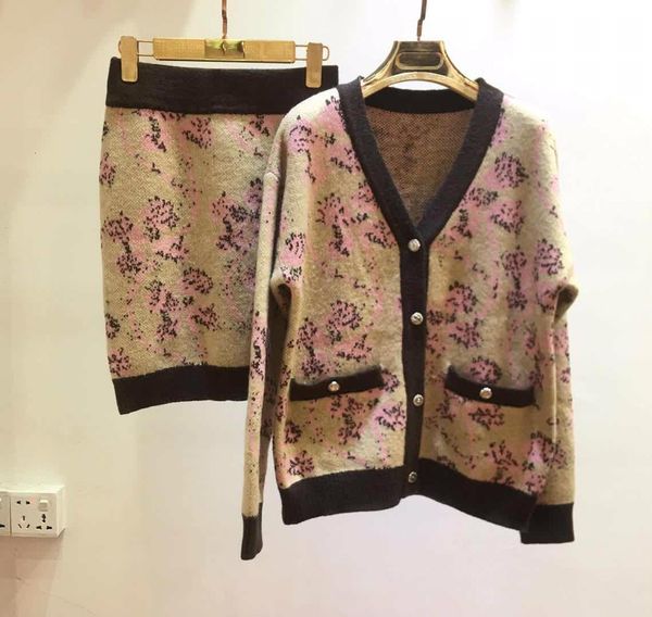 

two piece dress casual dresses autumn women knit cardigans flower sweater and skirts sets single breasted knitted coats bodycon skirt two pi, White