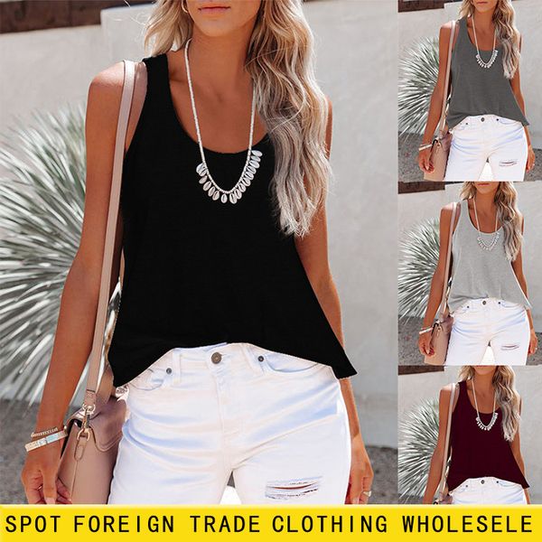 

Women' Tanks & Camis Summer wholesale women' clothing foreign trade European and American fashion casual solid color vest sexy open, Silver