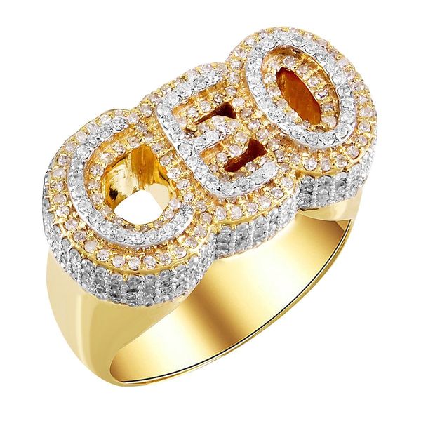

wedding rings two tone gold color double layer ceo letter finger ring for men micro pave 5a cz hip hop ice jewelry 221121, Slivery;golden