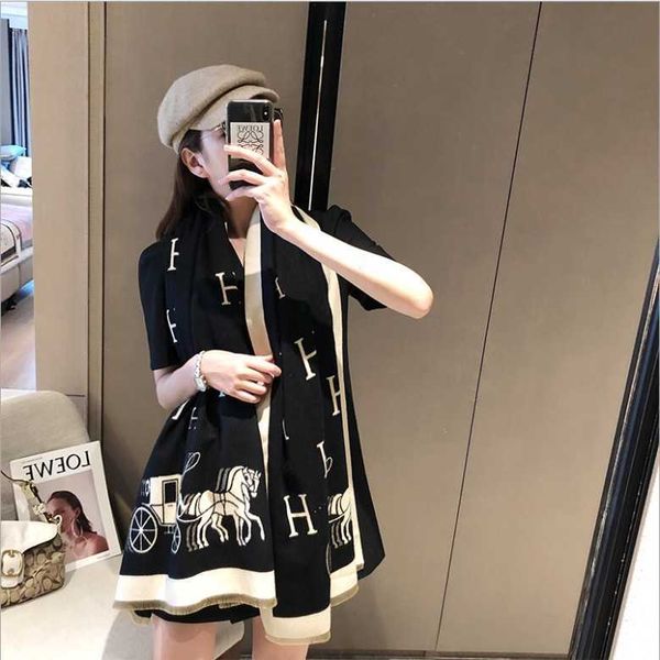 

scarves scarf 2022 autumn and winter new double-sided cashmere female korean long shawl wool scarf, Blue;gray