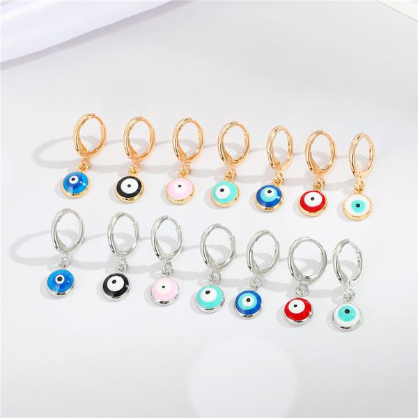

enamel evil eye hoop earring simple colored metal turkish lucky blue eye round earrings for women jewelry, Golden;silver