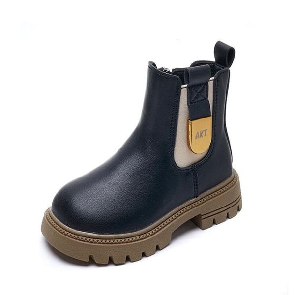 

boots girls mart spring autumn child fashion pu korean style simple side zip versatile japanese princess ankle 221121, Black;grey