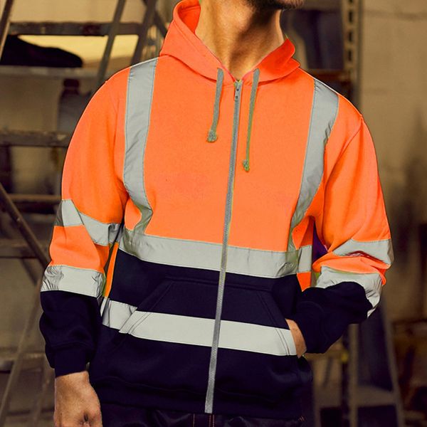 

mens hoodies sweatshirts reflective strip hoodie fashion long sleeve color matching hooded fitting zipper sweatshirt for fall daily casual w, Black