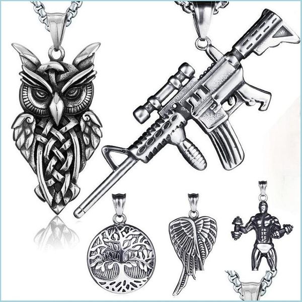 

other jewelry sets retro ancient sier hip hop necklace jewelry set stainless steel motorbike gun owl angel wing tree of life pendant dhsl7, Silver