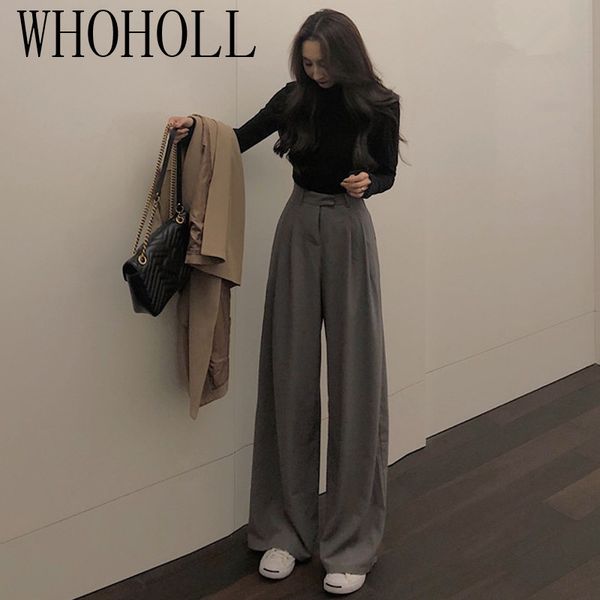 

womens pants capris spring suit female solid wide leg women full length ladies simple casual straight 221121, Black;white
