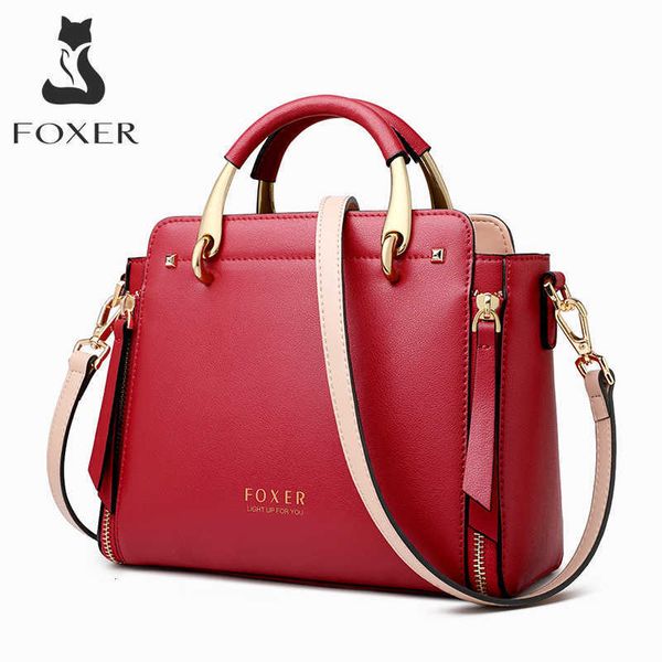 

designer bag foxer bags split leather handbags women purse chic totes for female shoulder s large capacity crossbody stylish messenger bag
