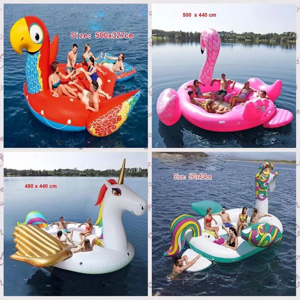

summer 6 person huge inflatable unicorn parrot flamingo pool island boat giant pegasus floating row water floats with colorful printing