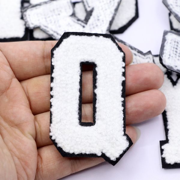 

notions big size 12cm iron on patches white chenille letter embroidered patch appliques diy alphabet sewing for clothing bags, Black