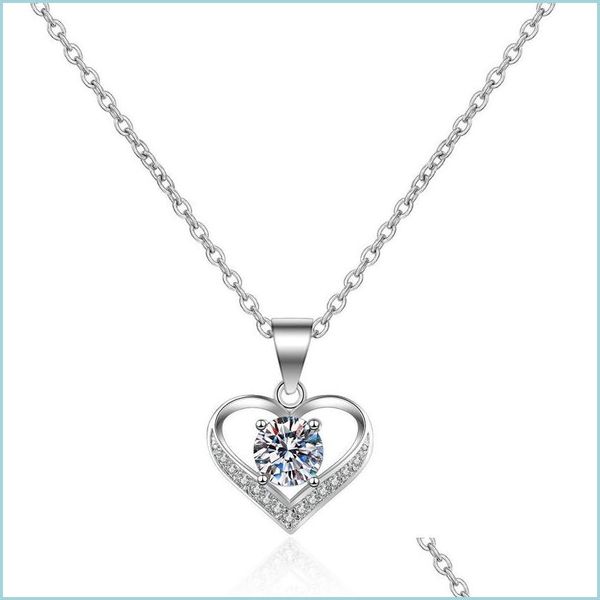 

pendant necklaces diamond heart pendant necklace sier women cubic zircon necklaces engagement wedding jewelry gift drop delivery pend dhzme, Silver