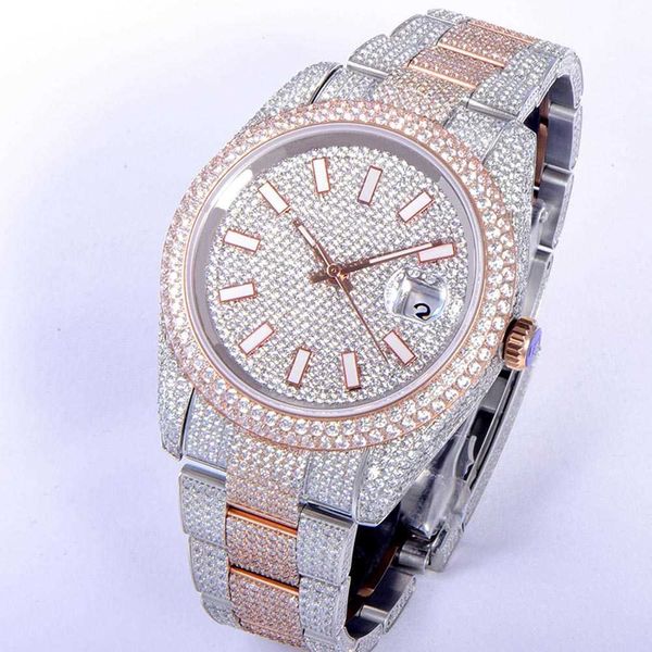 

mens wristwatches diamond watch automatic mechanical 41mm with diamond-studded steel women fashion busins wristwatch bracelet montre de luxe, Slivery;golden