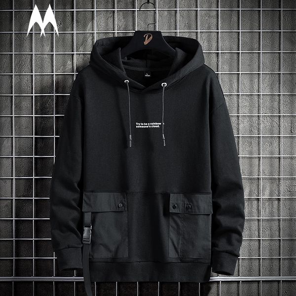 

mens hoodies sweatshirts black street hip hop fashion men casual hooded long sleeve pullover cargo pocket streetwear 221121